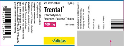 "image Description" (Trental Ext Rel Tabs 400 mg 100s Bottle Label)